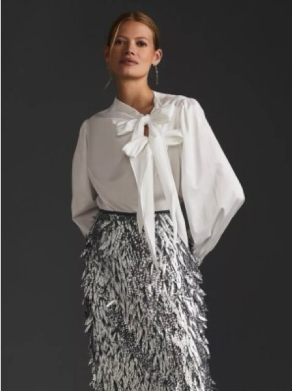 Anthropologie Maeve WHITE Double Bow Poplin Blouse size Small NWOT